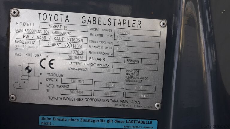 Forklift, ID no.: 14651 Toyota 7FBEST 15