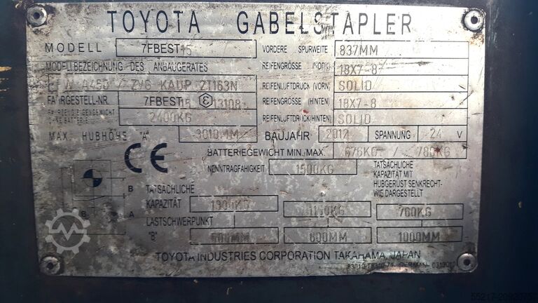 Forklift ID No.: 13108 Toyota 7FBEST 15