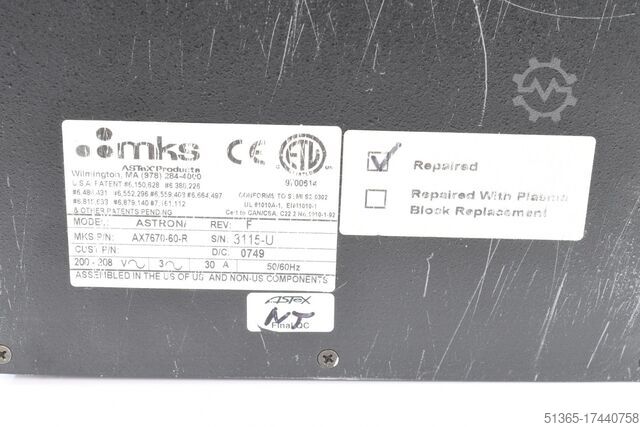 Plasma generator, Rev:F MKS Instruments. Inc. AX7670-60-R, ASTRONi