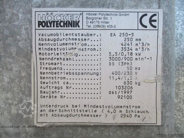 Mobile extraction unit (dust collector) Höcker Polytechnik VACUMOBIL 250 (3353)