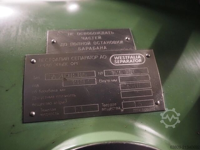 3-phase centrifuge grease separator Westfalia SA 20 -06-76