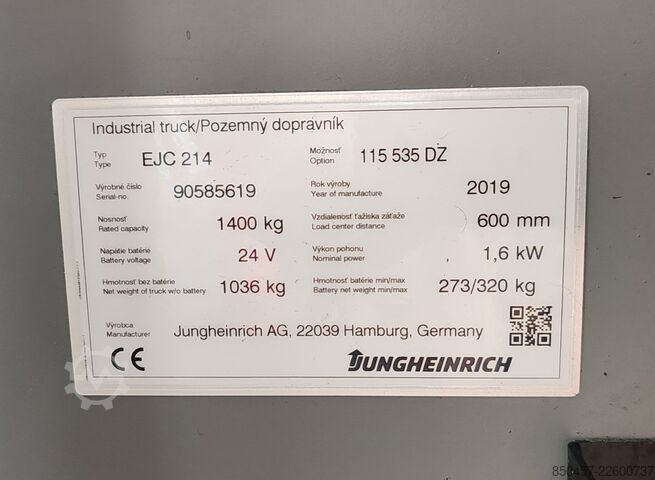 Palettenstapler Jungheinrich EJC 214 5.35m/ Li-Ion/ 1025h