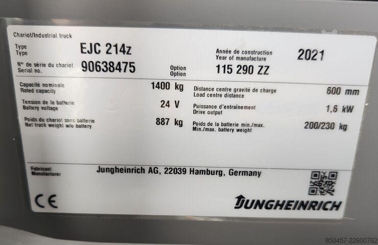 Palettenstapler Jungheinrich EJC 214z 2.9m/ 164mh