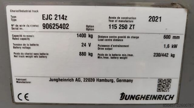 Palettenstapler Jungheinrich EJC 214z 2.5m/ 551mh/ initial
