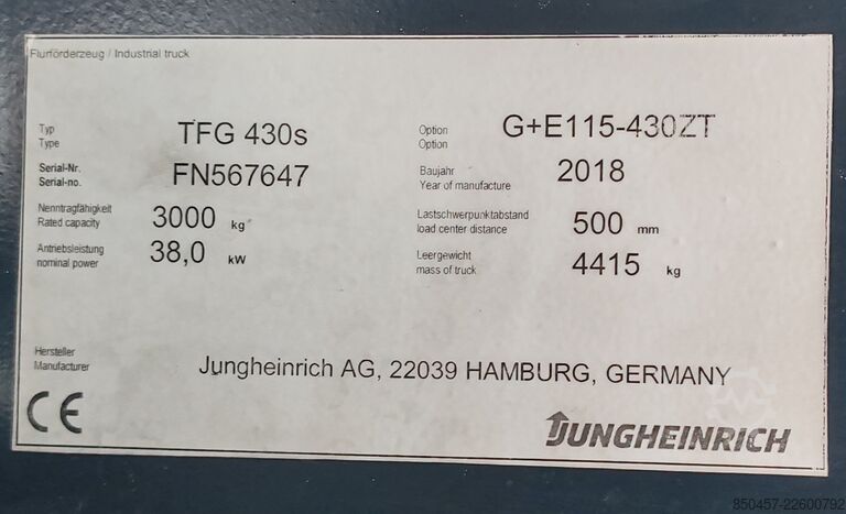 LPG-Gabelstapler Jungheinrich TFG 430s 1555h/ 4.3m/ 4v