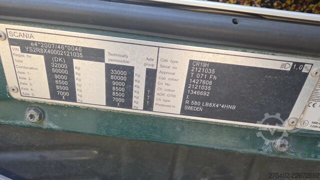 Hook arm system Scania R580 V8 LB8X4HNB/ Full AIR/ PTO/  SWAP- CONTAIN...