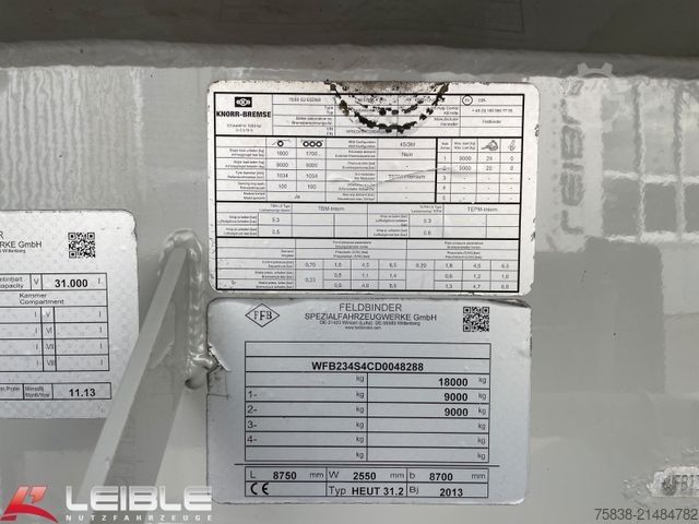 Silo trailer FELDBINDER HEUT 31.2 *31.000 l mit 3x Euter*Alcoa Alufelgen