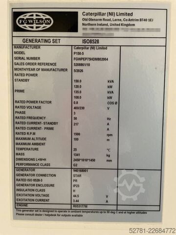 Generator set FG Wilson P150-5 - 150 kVA Open Genset - DPX-16009-O