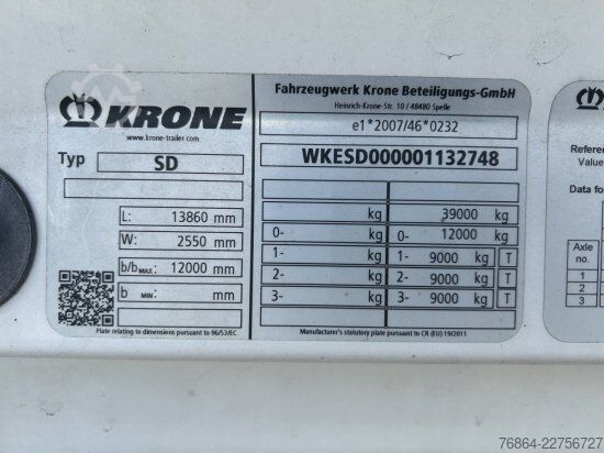 Box semitrailer KRONE SE/DA03 DRYLINER 3-ACHS KOFFERAUFLIEGER