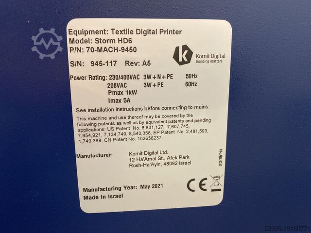 Digital on demand textile printing syste Kornit Storm HD6 from 2021
