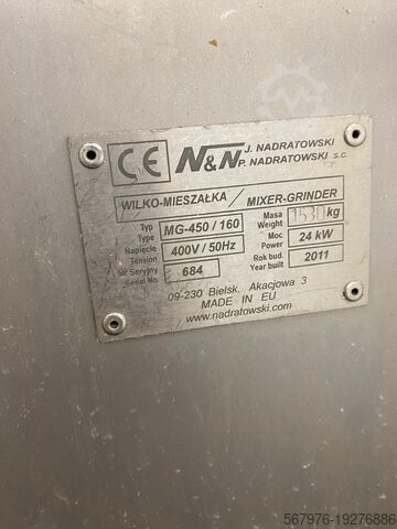 Fleischverarbeitungsmaschine N&N Nadratowski / Orbmix MG-450/160 Mixer Grinder with Loader