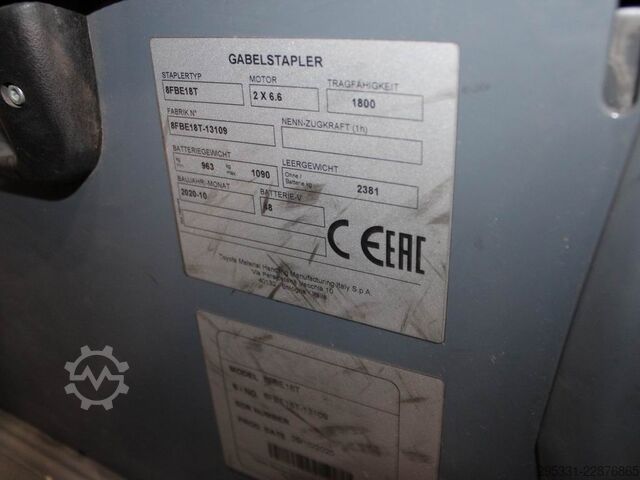 Electric 3-wheel forklift Toyota 8 FBE 18 T