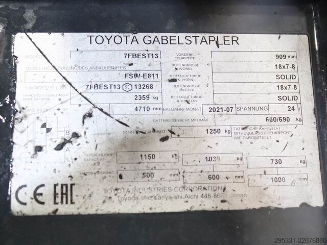 Electric 3-wheel forklift Toyota 7 FBEST 13