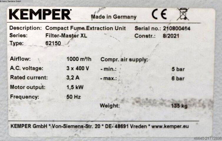 Welding Smoke Suction KEMPER FILTER MASTER XL