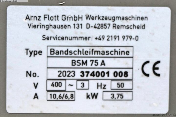 Belt Grinding Machine FLOTT BSM 75 A