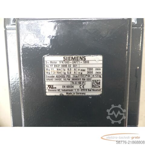 Control unit Siemens 1FK7063-2AF71-1BH0 SN:YFBN31899502001 generalüberh. + 12 Mon. Gewährl.