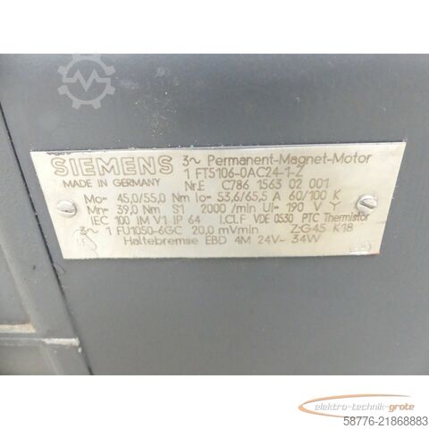 Control unit Siemens 1FT5106-0AC24-1-Z Servomotor SN: EC786156302001 - Z = G45  K18