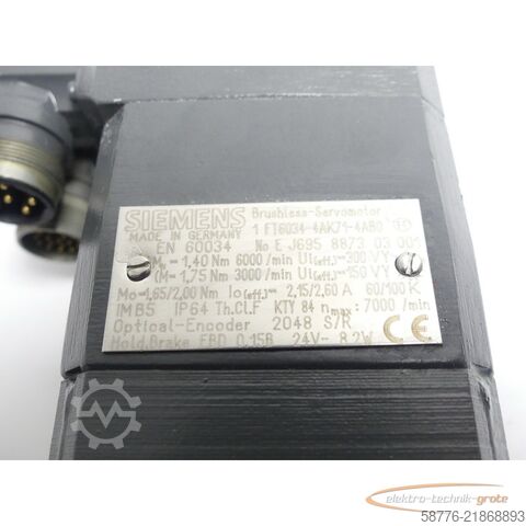 Control unit Siemens 1FT6034-4AK71-4AB0 Synchronservomotor SN:EJ695887303001