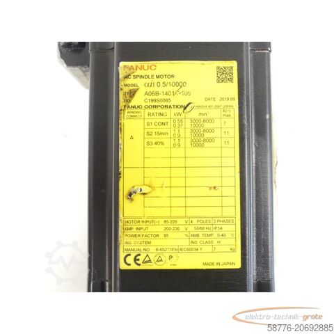Control unit Fanuc A06B-1401-B105 AC Servo Motor SN: C199S0085