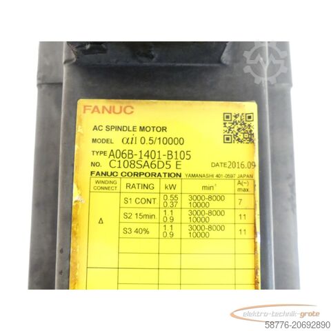 Fanuc Motor Fanuc A06B-1401-B105 AC Spindle Motor SN: C108SA6D5E