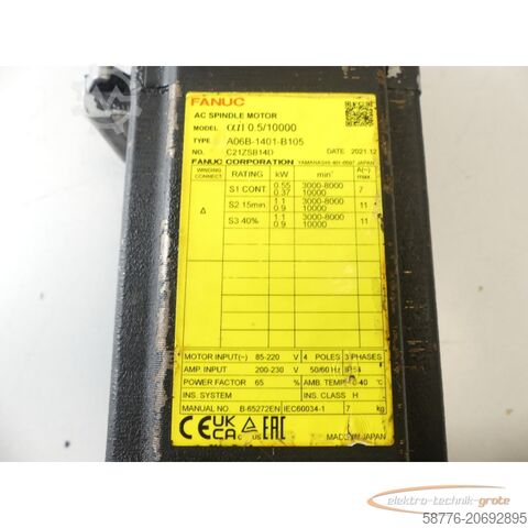 Fanuc Motor Fanuc A06B-1401-B105 AC Spindle Motor SN:C21ZSB14D
