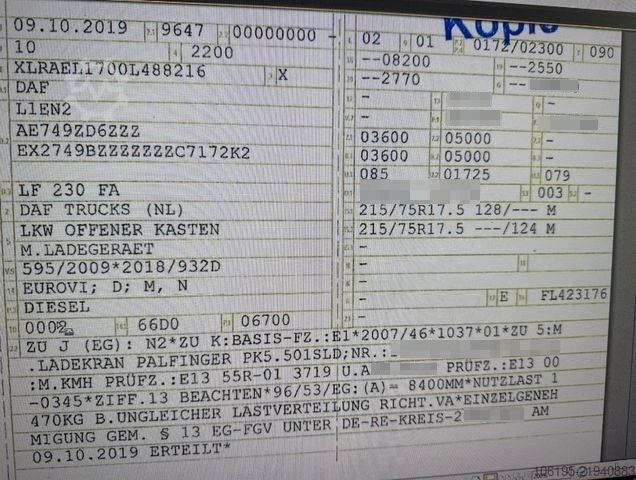 Autokranwagen DAF LF 230*Palfinger Kran PK5.501 Solid+Funk+Greifer