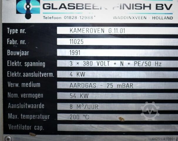 Kiln hardening oven Glasbeek Finish Type G.11.01, 200 ° C