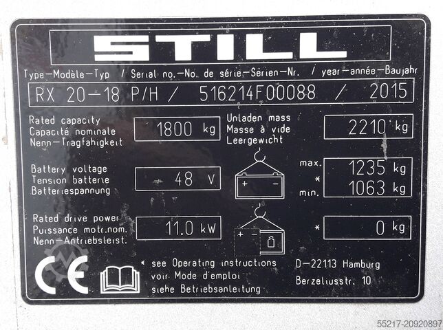 Forklift truck ID No. F00088 STILL RX20 - 18 P/H