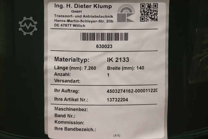 Förderbandgurt Breite 140 mm Klump IK 2133 140 x 7260 mm