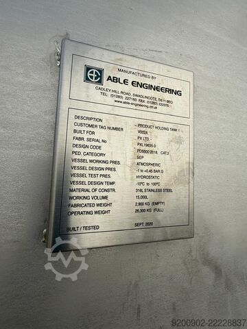 15000L Stainless Steel Storage Tank ATEX Able Engineering 