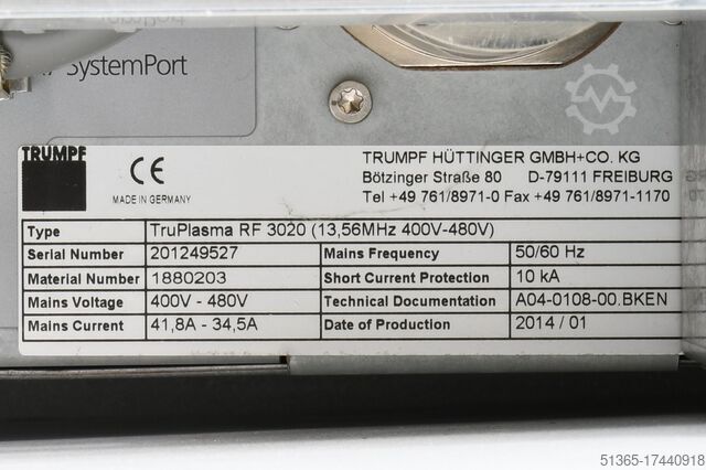 HF generator TRUMPF Hüttinger GmbH + Co. KG 1880203, TruPlasma RF 3020