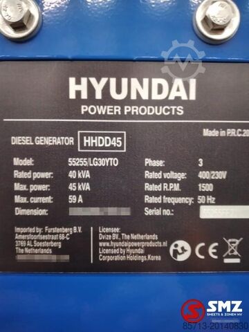 Genset Hyundai 45KVA HHDD45 Hyundai Stroomgroep Hyundai 45KVA HHDD45