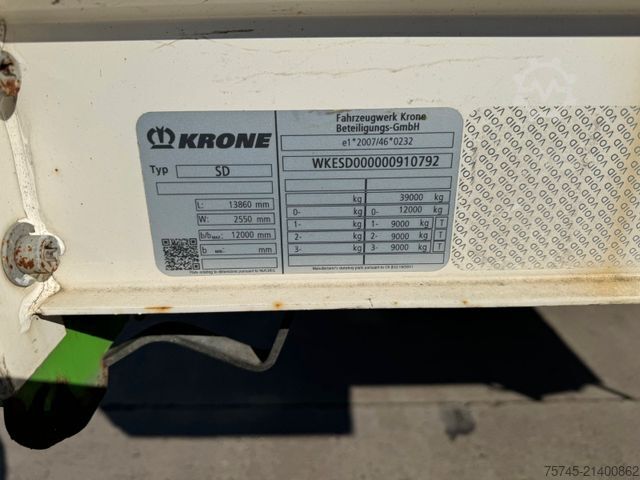 Open semitrailer with tarp KRONE SD *  * HUBDACH * LIFTACHSE * 2,90 M HOCH *