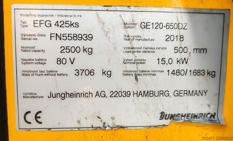 Elektrisch – 4 Räder Jungheinrich EFG 425ks 6.5m/ batt2021/ 4v