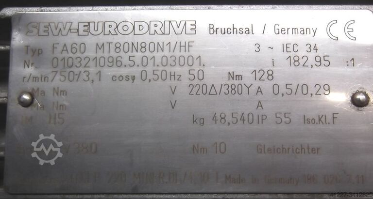 Electric motor 0.5 kW 750 rpm SEW-EURODRIVE FA60MT80N80N1/HF