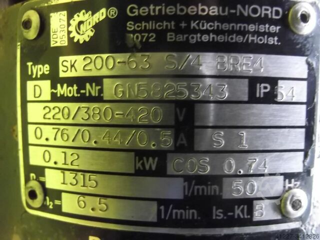 Gear motor 0.12 kW 6.5 rpm Nord SK200-63 S/4 BRE4