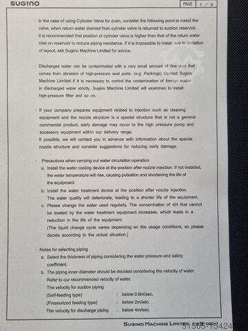 High pressure plunger pump Sugino JCP170PS-140 D26