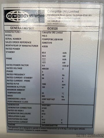 Generator set FG Wilson P65-5 - 65 kVA Genset - DPX-16006