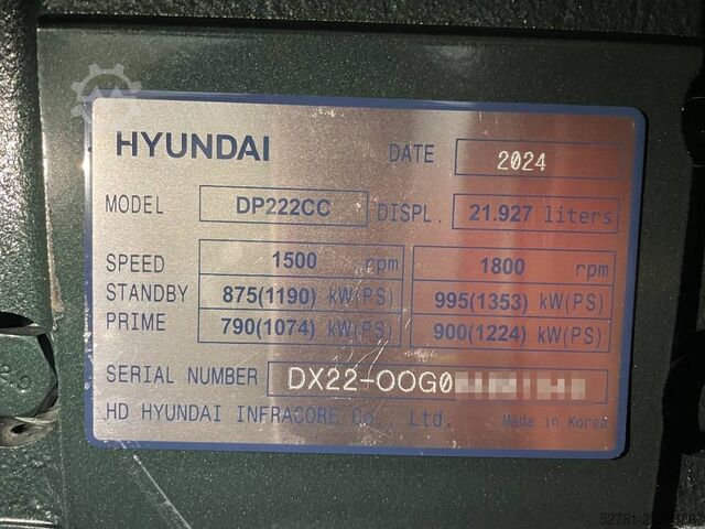 Generator set Hyundai DP222CC - 1000 kVA Generator - DPX-19859