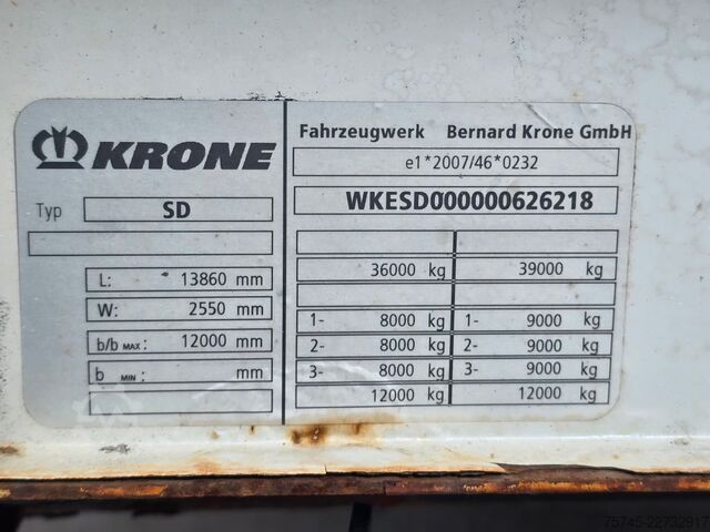 Auflieger mit Pritsche & Plane KRONE SD * PR. + PL. * SAF * 2X PALETTENLASTEN  *