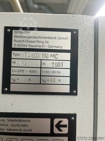 CNC Lathe Spinner TC 800 110 MC