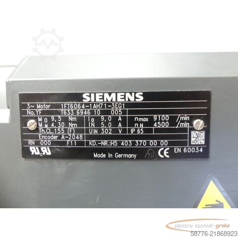 Control unit Siemens 1FT6064-1AH71-3EG1 Servomotor SN: YFT633694610005 --