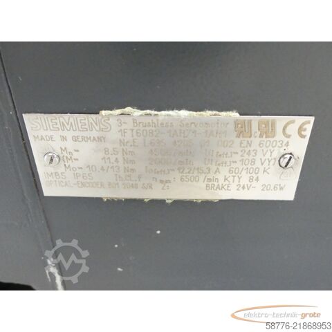 Control unit Siemens 1FT6082-1AH71-1AH1 Synchronmotor SN: EL695420501002