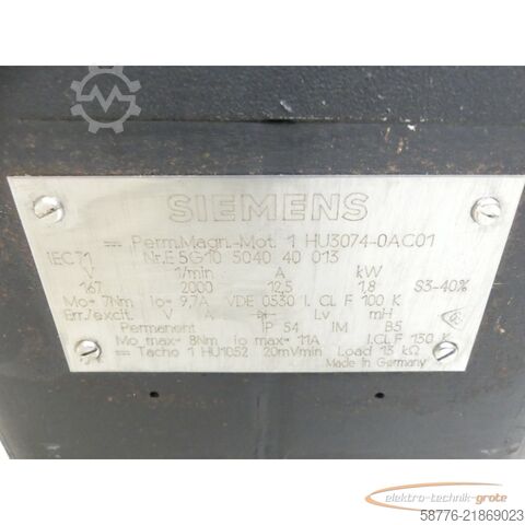 Control unit Siemens 1HU3074-0AC01 Permanent Magnet Motor SN: E5G1050404013