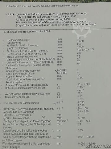 Rundschleifmaschine TOS BUA 25 x 1000