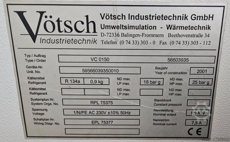 Klimaprüfschrank Temperaturprüfschrank Vötsch VC 0150