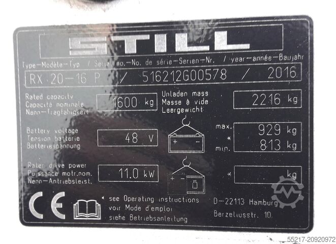 4-wheel forklift truck, ID no. G00578 STILL RX20 - 16P