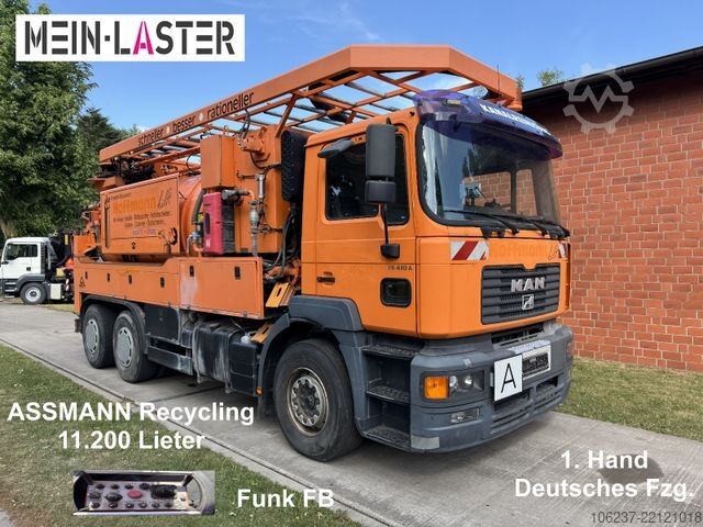 Vacuum tank truck MAN FE 410 Assmann Saug HD Spüler Recycling +  FB.