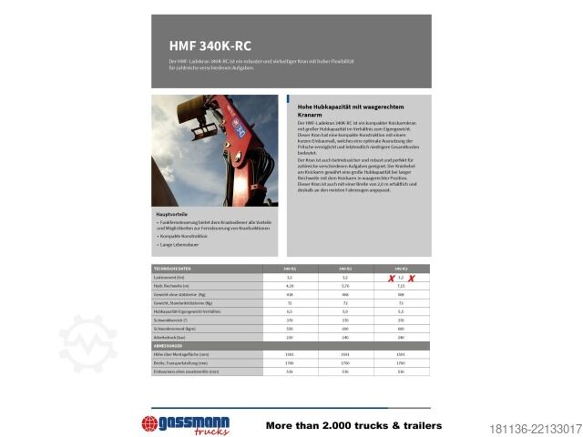 Truck mounted crane  340-K3 RC, Funk