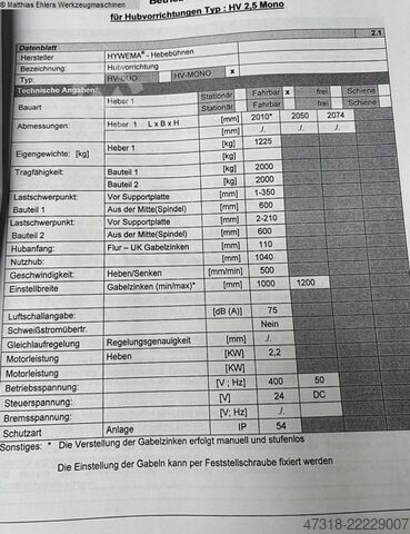 Hebegeräte HYWEMA HV 2,5 Mono